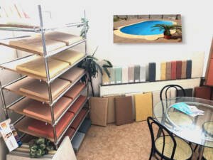 Vzorkovna bazénových lemů a dlažby Pavax na fotografii